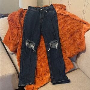 Nasty Gal Black Distressed Straight Leg Jeans